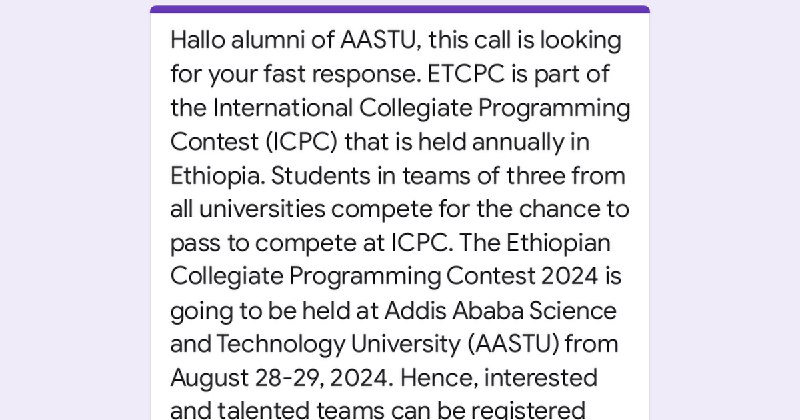 Hallo alumni of AASTU, this call …