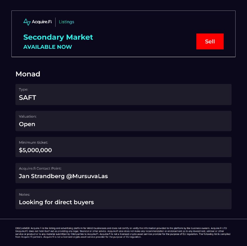 Secondary Market Sell: Monad