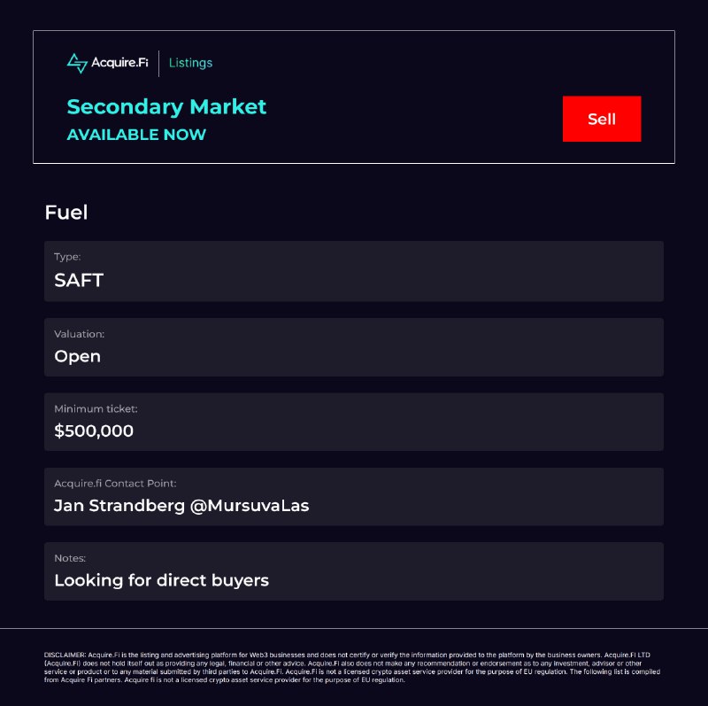 Secondary Market Sell: Fuel