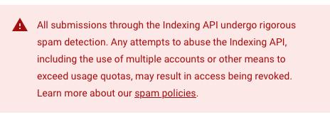 **Indexing API: предупреждение от Google**