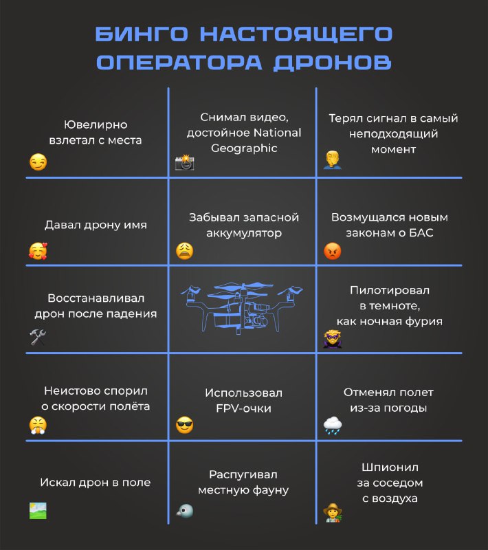 **Бинго настоящего оператора дрона** ***🤔***