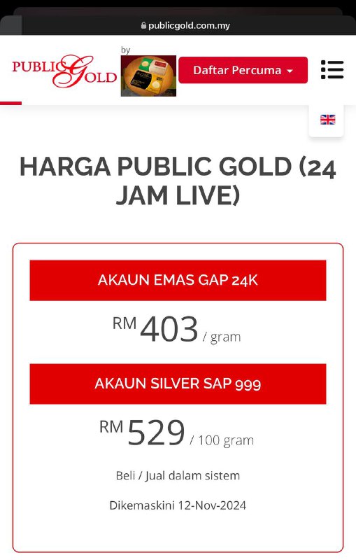 **Harga semasa RM403/g pada** hari ini