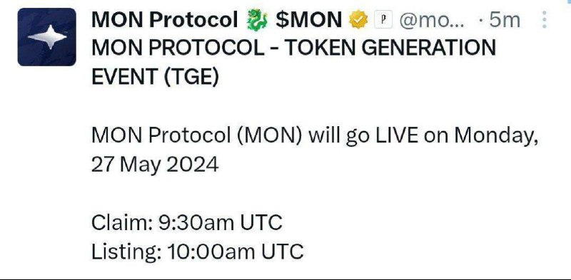 **MON Protocol (MON) will go LIVE …