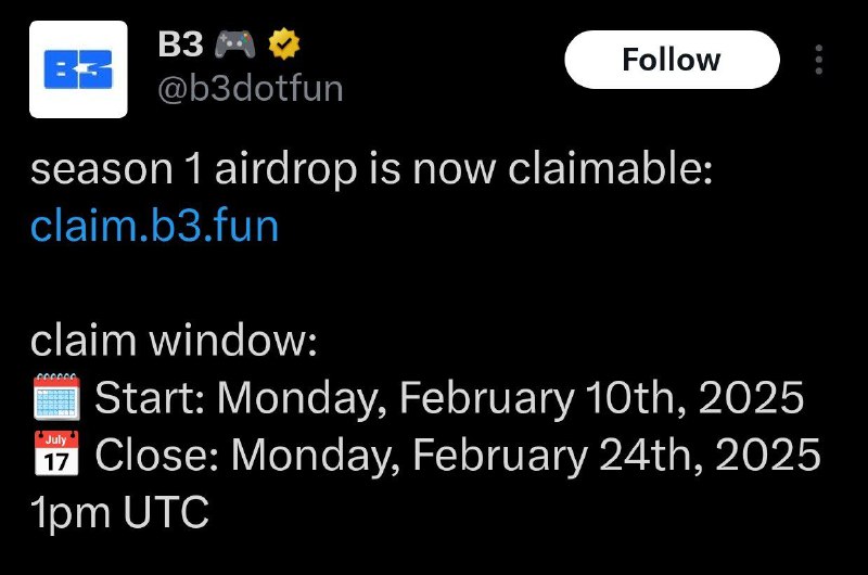 ***🔔*** $B3 — Airdrop Claim is …