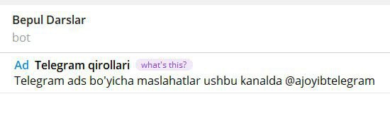 Bepul darslar telegram botida ads orqali …