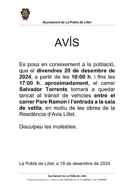 ***📢*** AVÍS - Afectacions al trànsit …