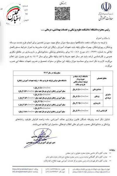 ***?*****میزان وثیقه بابت تعهدات آموزش رایگان …
