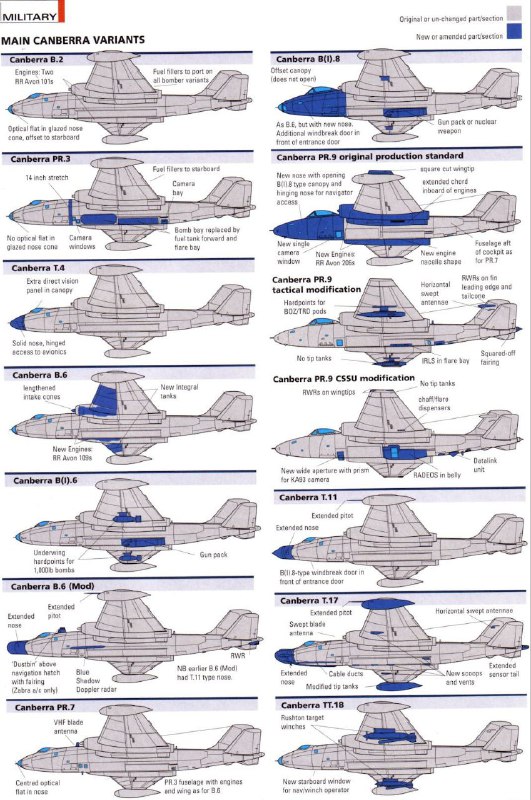 Шпаргалка по модификациям English Electric Canberra