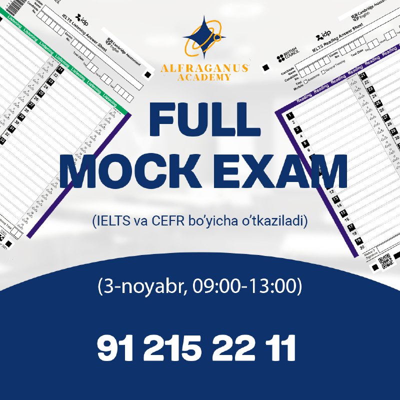 Navbatdagi "**Mock Exam" sanasini e'lon qilamiz*****✅*** …