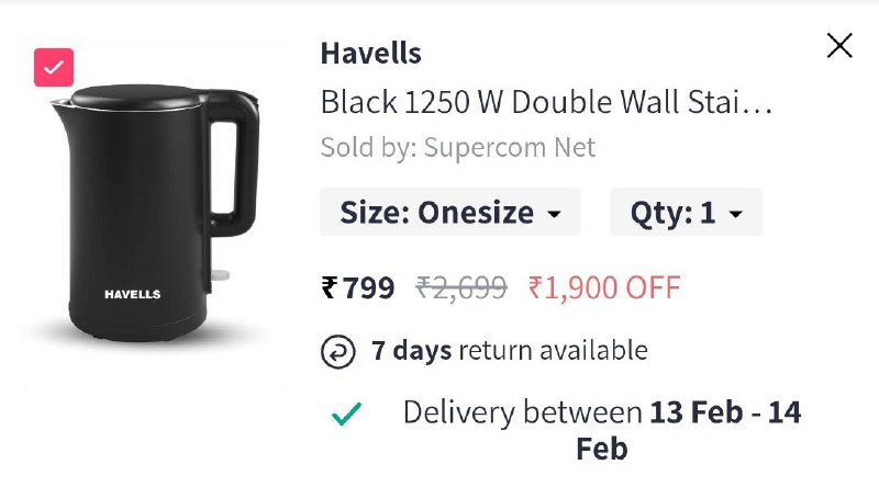 Myntra: Havells 1.5L Double wall Kettle …