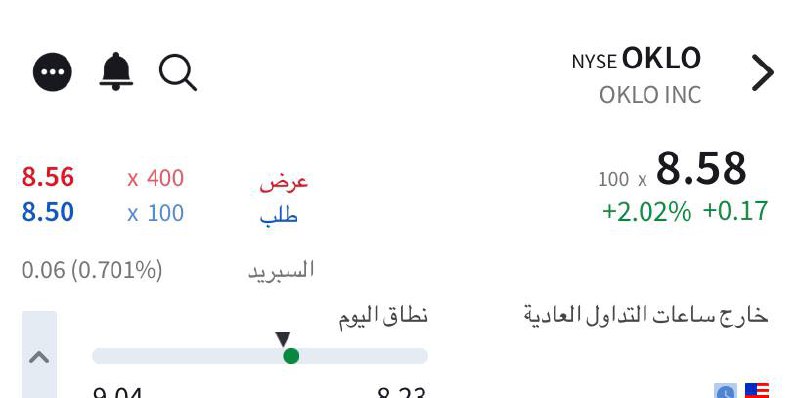 سهم OKLO الدخول 8.50 وقفك 7.70