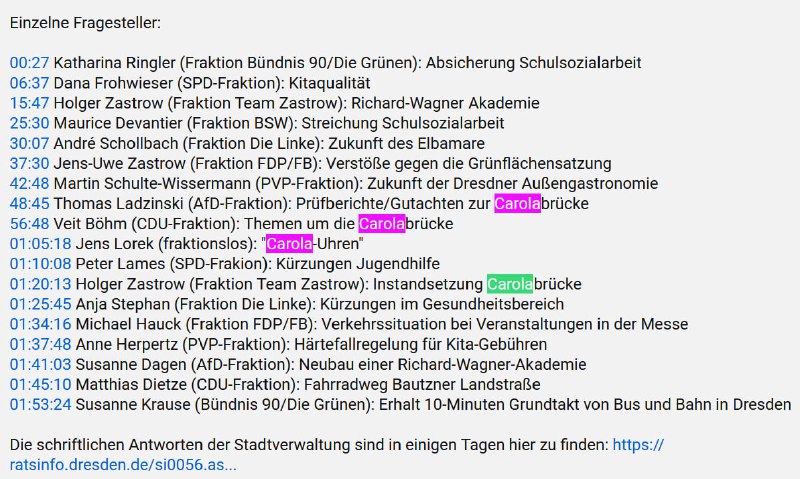 Hier die vier Fragesteller zur **Carolabrücke** …