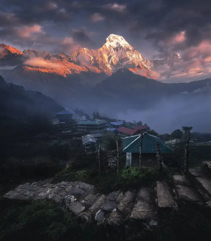 Непальское утро с видом на Аннапурну