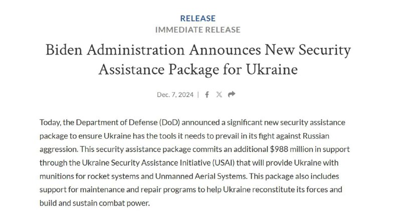 **Адміністрація Байдена** [**оголосила**](https://www.defense.gov/News/Releases/Release/Article/3989537/biden-administration-announces-new-security-assistance-package-for-ukraine/) **про новий пакет …