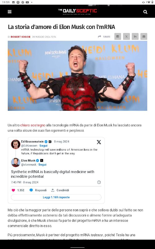 "Musk è partner del progetto mRNA …