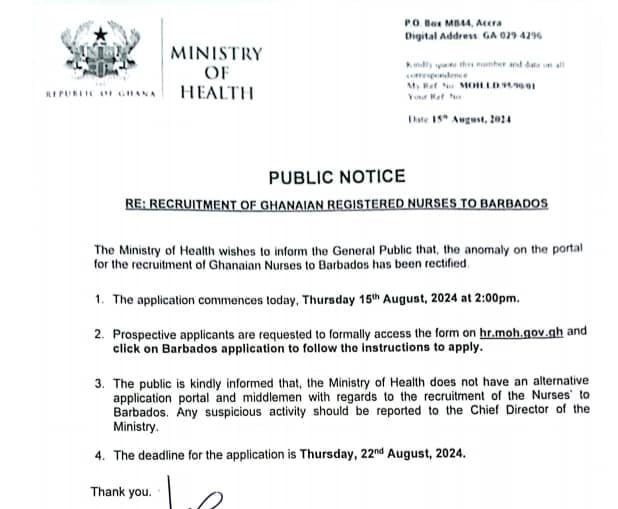 **Ministry of Health announces Recruitment of …