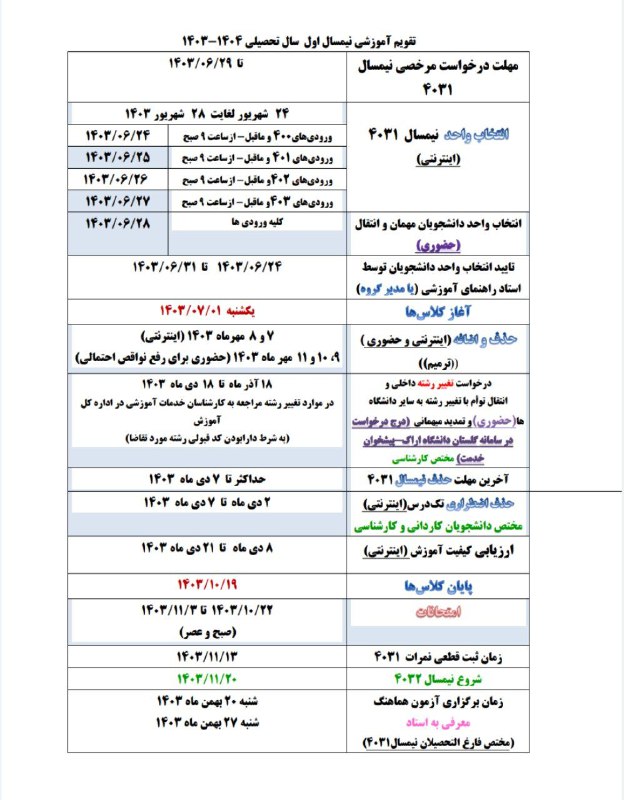 مطابق تقویم آموزشی زمان حذف اضطراری …