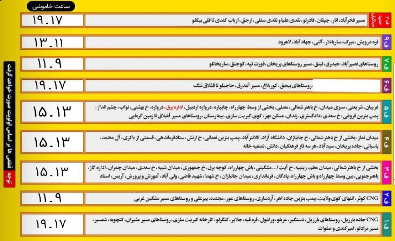 برنامه قطعی برق در روز پنج …