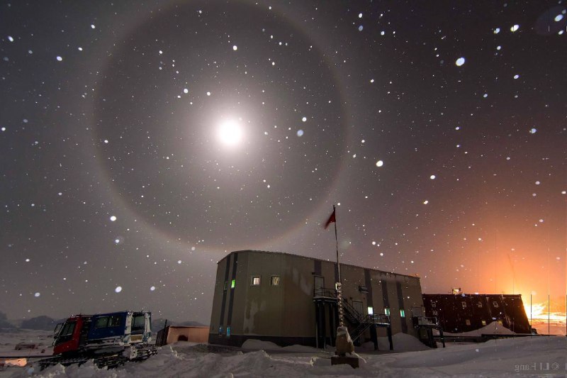 A Full Moon Halo over Antarctica