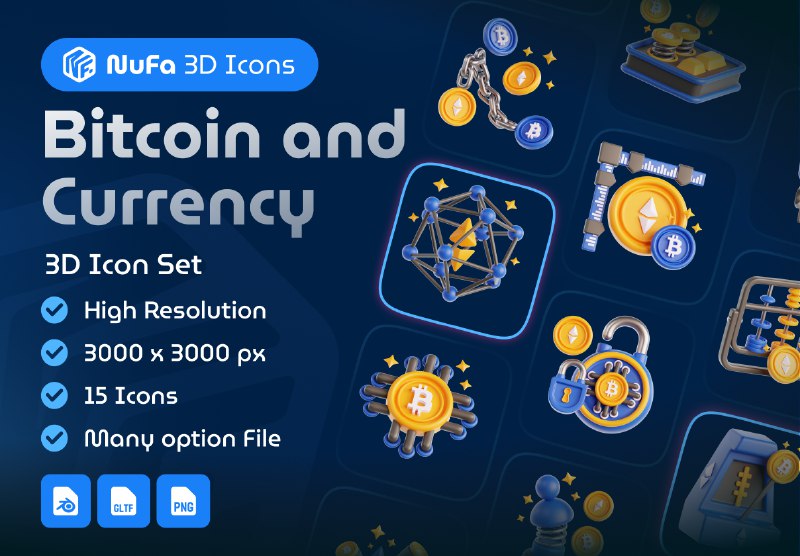 **Bitcoin and Currency 3D Icon set …