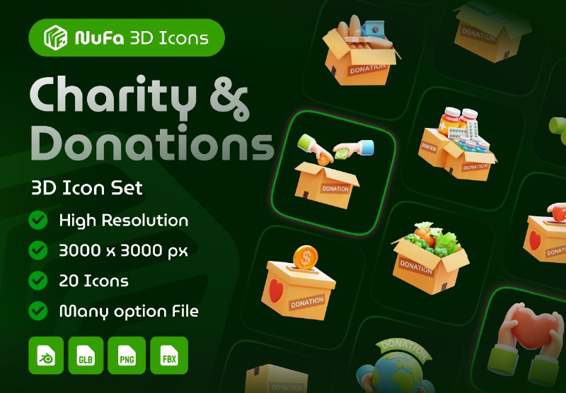 **Charity &amp; Donations 3D Icon Set …