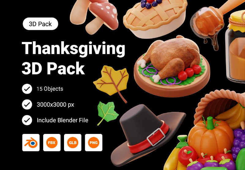 **Thanksgiving &amp; Autumn 3D Illustration - …