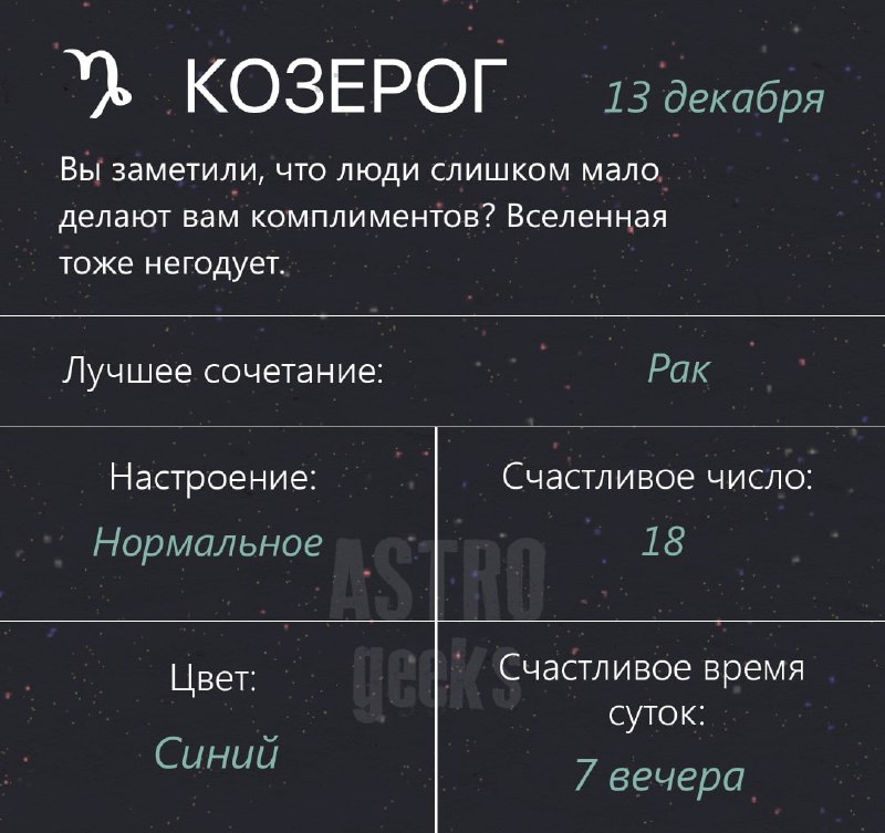 Гороскоп на 13 декабря.