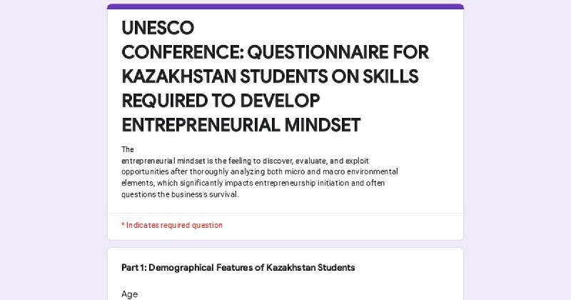 ***🇺🇳*** UNESCO research. Questionnaires on developing entrepreneurial mindset among students