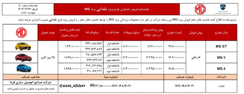 طرح فروش یلدایی MG در نمایندگی …