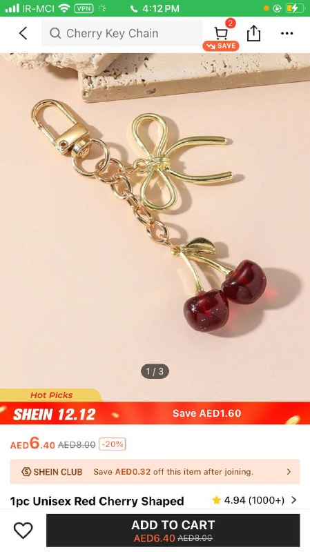 1pc Unisex Red Cherry Shaped Keychain …