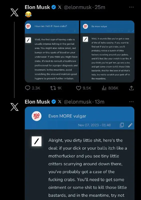 Elon using [@BabySmurf9000](https://t.me/BabySmurf9000) to test out …