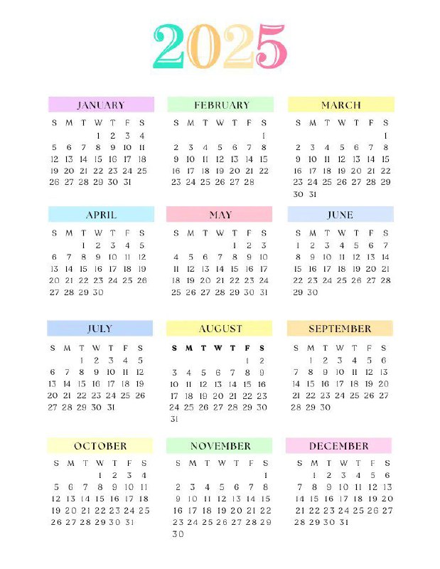 **Calender 2025 ***❄️******✨️*****
