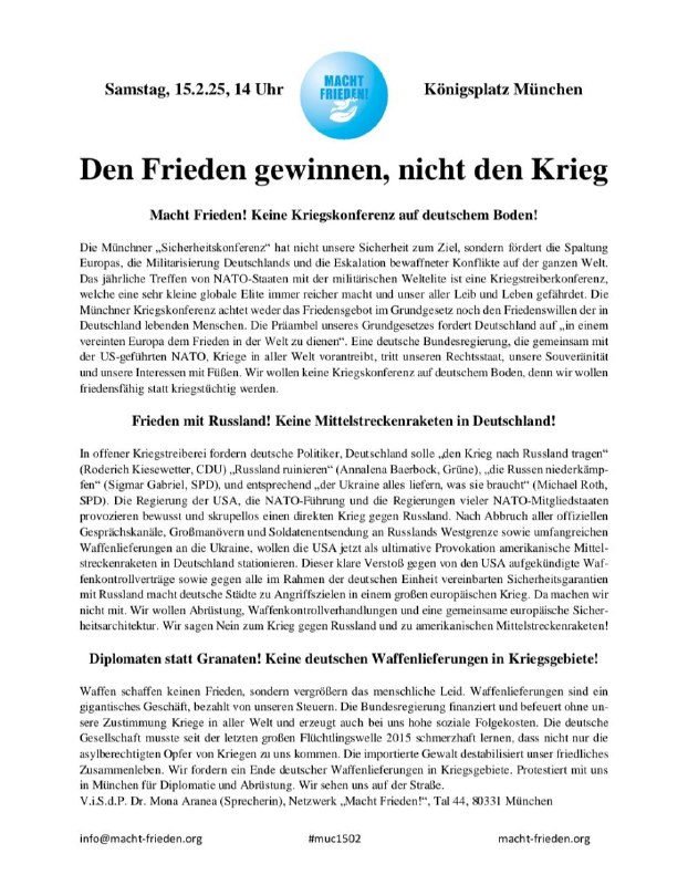 **Wir fordern eine Friedenskonferenz - keine …