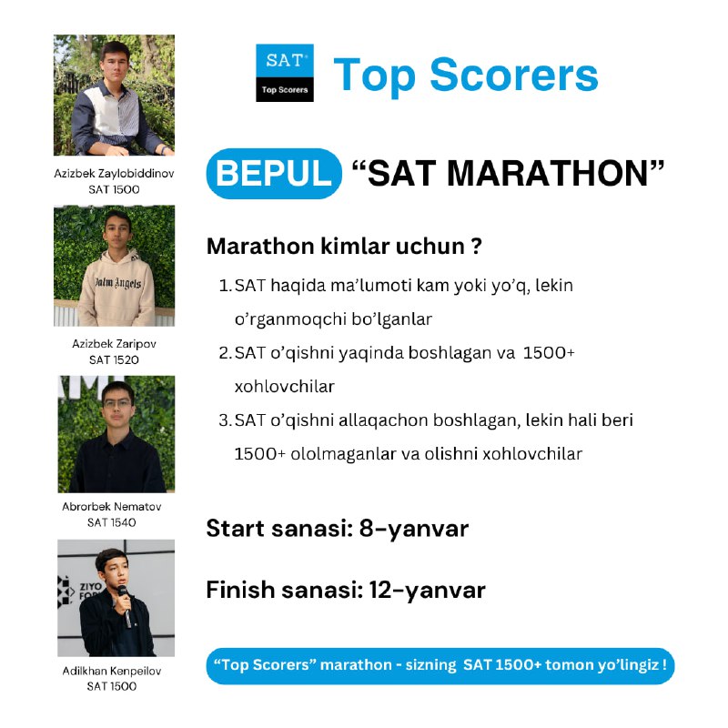 Siz kutgan yangilik: **to'rtta SAT 1500 …