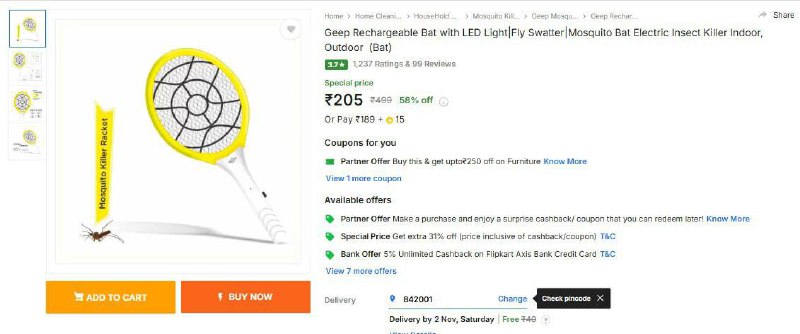 Rechargeable Mosquito Bat Rs. 205