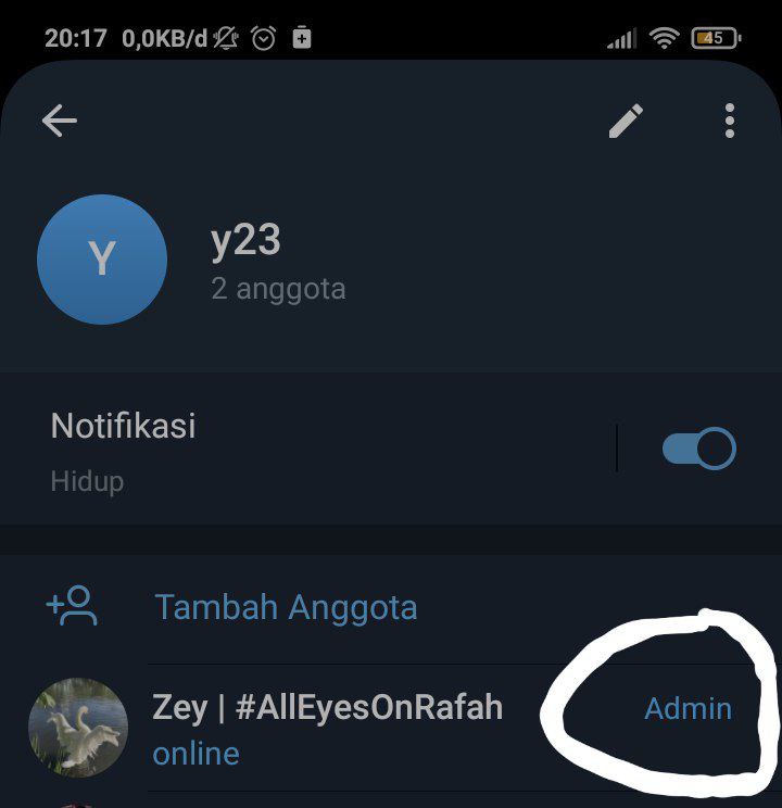 Contoh gc adminin, ada tulisan admin …