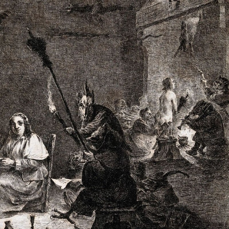 "Preparation for the witches' sabbath", etching …