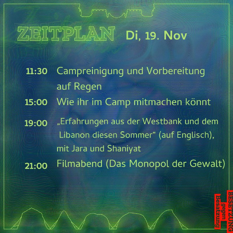 Zeitplan Di, 19 Nov