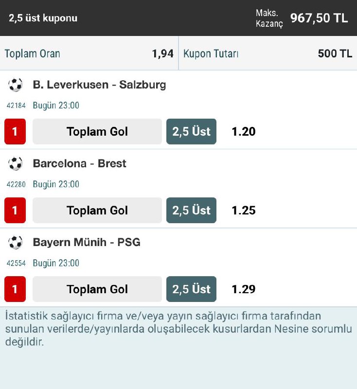 Günün 2,5 Üst Kuponu ***🤩***