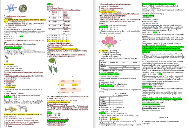 BIOLOGIYA EKSKLUZIV TESTLARI