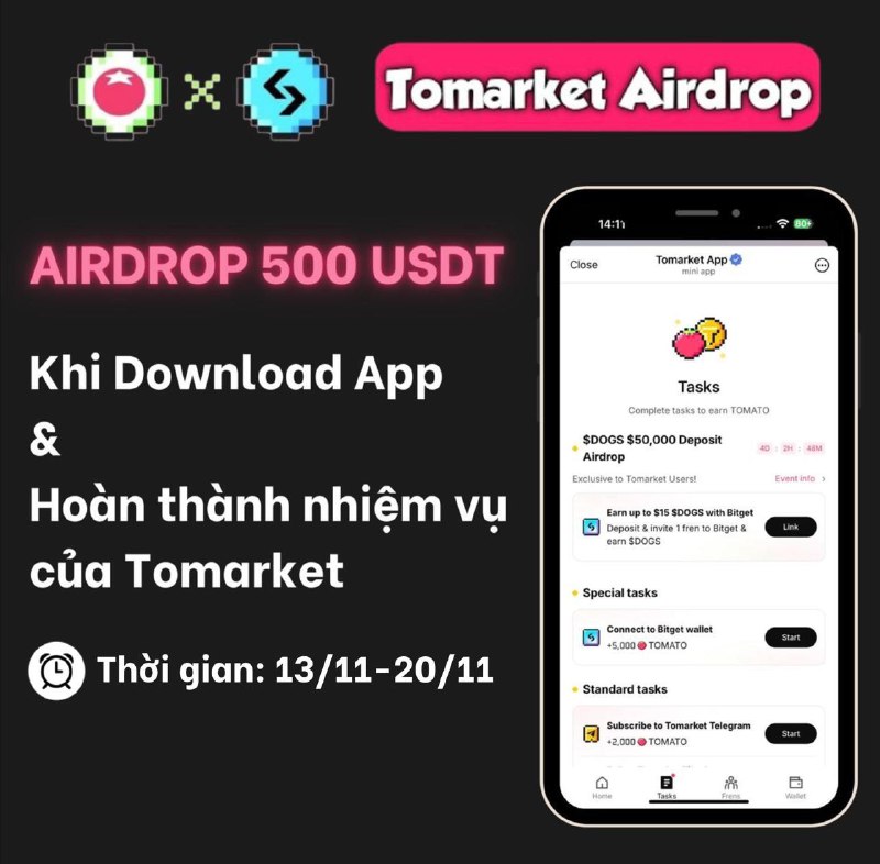 ***🎉*** Bitget AIRDROP 500 USDT Khi …