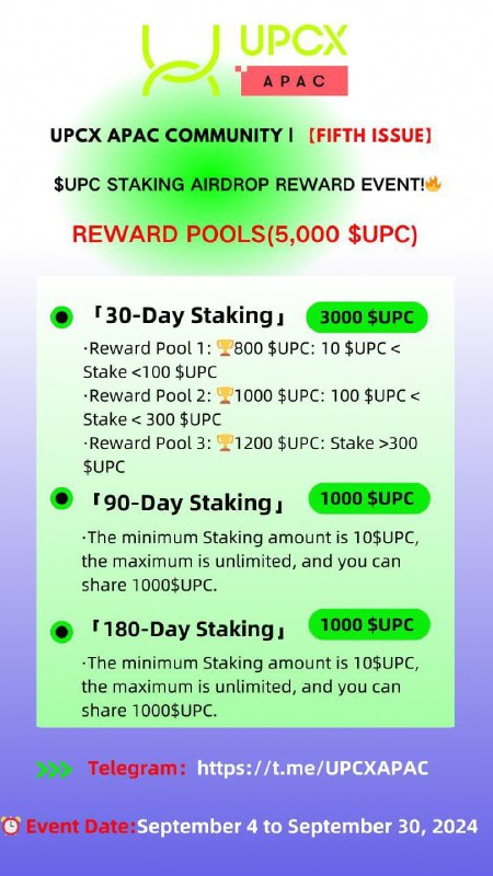 UPCX APAC community launches 【Fifth issue】Staking …