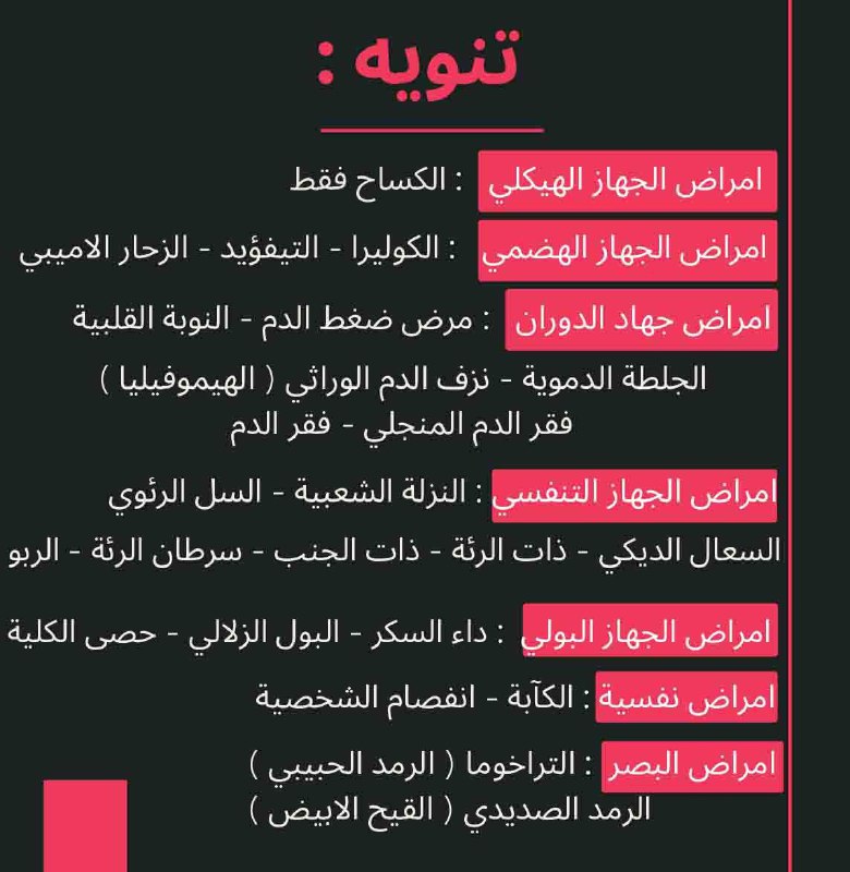 ملخص الأمراض ثالث متوسط