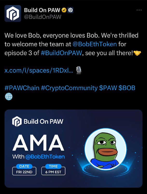 **$BOB** **x** **$PAW** **AMA** [**@10pm**](https://t.me/10pm) **UTC!**See …