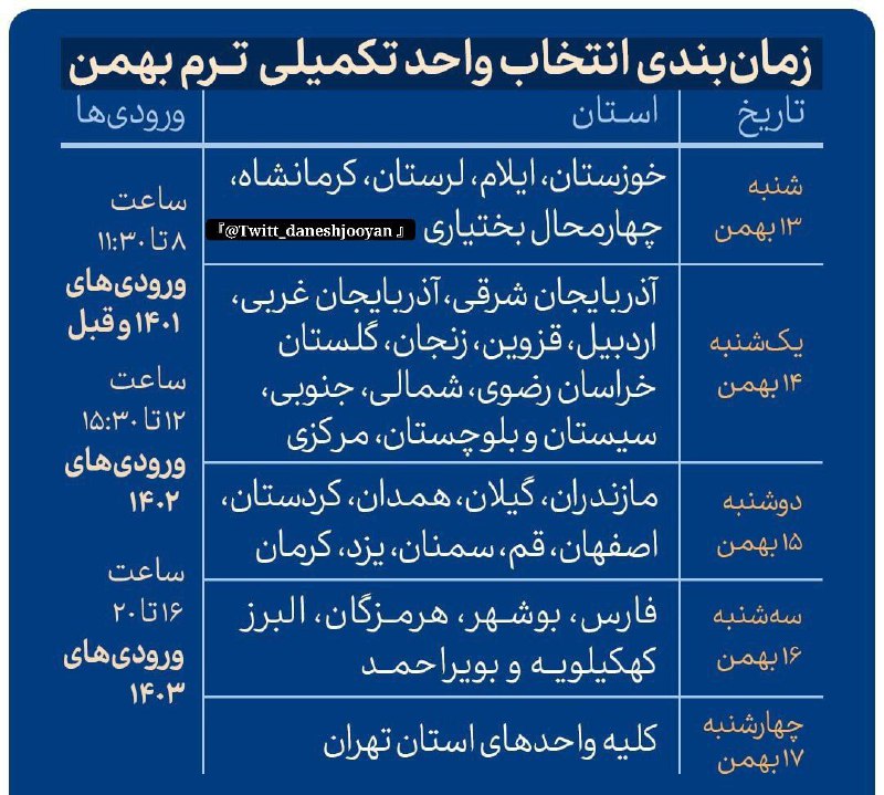 ***📆*****زمان‌بندی انتخاب واحد تکمیلی نیم‌سال دوم …