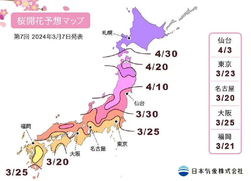 [Boom旅行]2024年日本第七回樱花预报公布