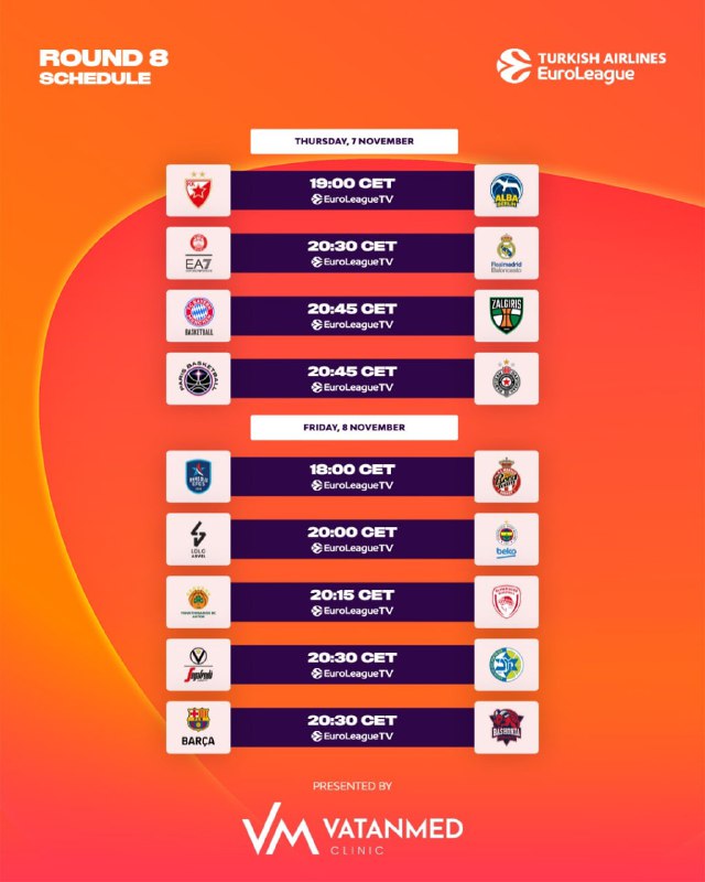 ***🏀*** Jornada 8 [#Euroleague](?q=%23Euroleague)