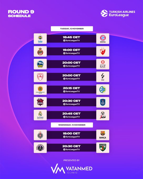 ***🏀*** Jornada 9 [#Euroleague](?q=%23Euroleague)