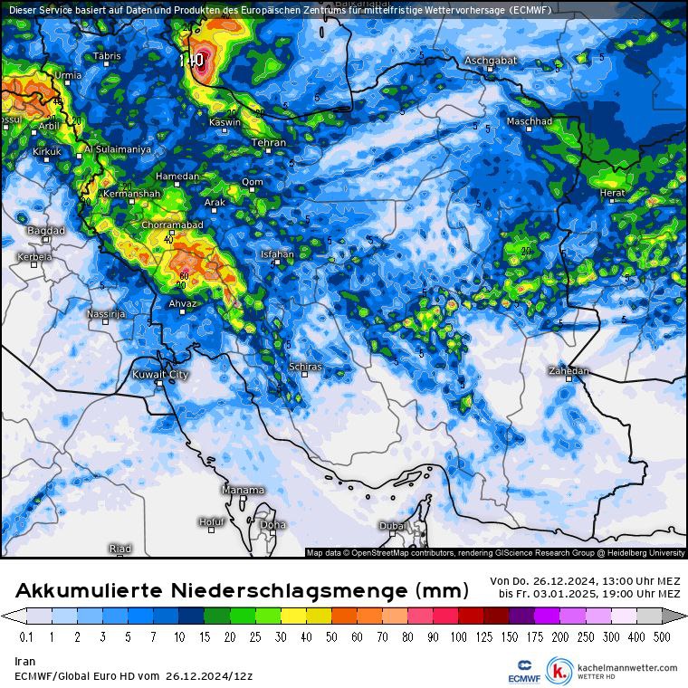 ***🌧******❄️*** پیش بینی مجموع بارندگی هفته …