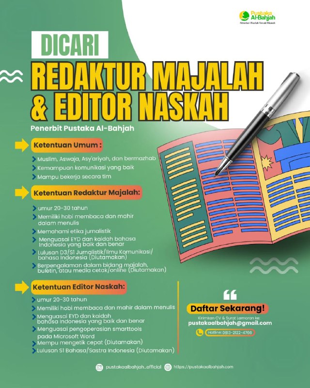 ***✨***DIBUTUHKAN SEGERA REDAKTUR MAJALAH DAN EDITOR …